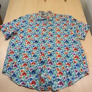 Robert Graham Men's 2XLT Button Down Shirt Short Sleeve Floral Print Multi Color